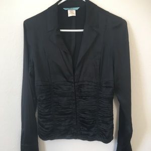 Marciano Black Ruched Silk Dress Shirt